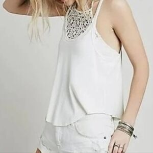 Free People FP One Cream Crochet Detail Tank Top